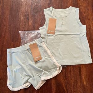 NWT Goumi Kids Swell Tank Short Set SZ 6-7Y Bamboo Organic Cotton Kids Small Blu